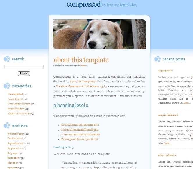 简洁的宠物狗爱好者博客html免费模板