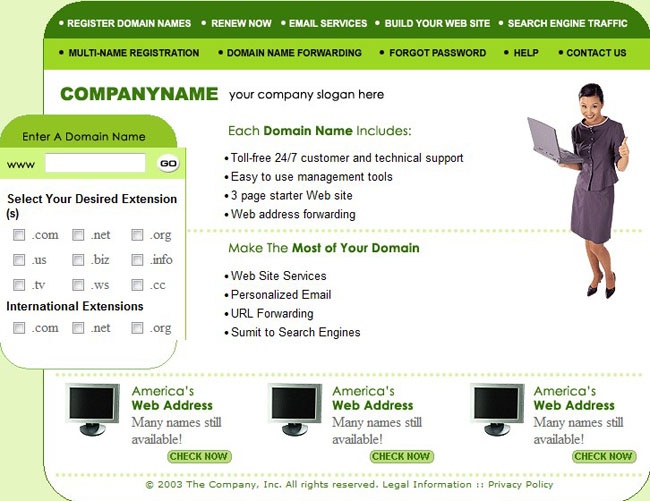域名注册绿色主机服务html,psd网页模板