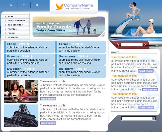 家庭海上旅游psd,html网页模板
